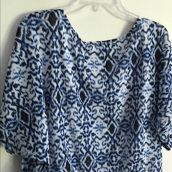 APT 9 Banded Waist Blue Pattern Career Work Top - Picture 2 of 7